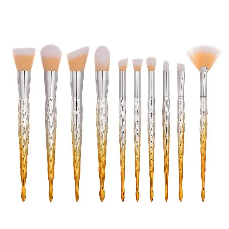 10pcs Professional Gradient Color Makeup Brushes Luxury Diamond Foundation Concealer Blushes Brushes Cosmetic Tool - Handle Color: 01