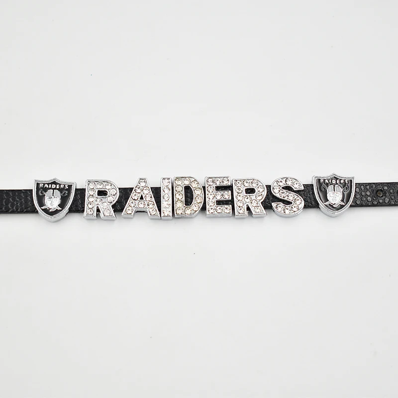 

10 PCS RAIDERS Bracelet With Rhinestone Silde Charms PU Leather Bracelet Fans Gift Men Women Jewelry