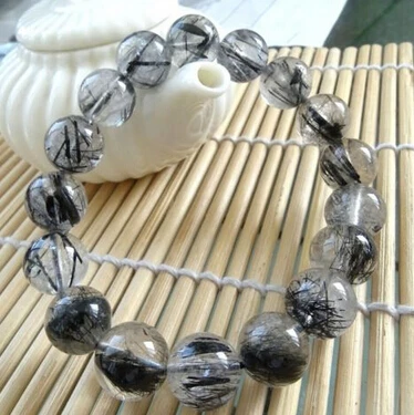 

001952 natural genuine black tourmaline quartz beads bracelet