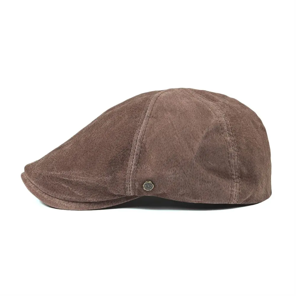 Suede Leather Newsboy Cap Men Women Frosted Nubuck Pigskin 8 Panel Gatsby Baker Hat with Lining