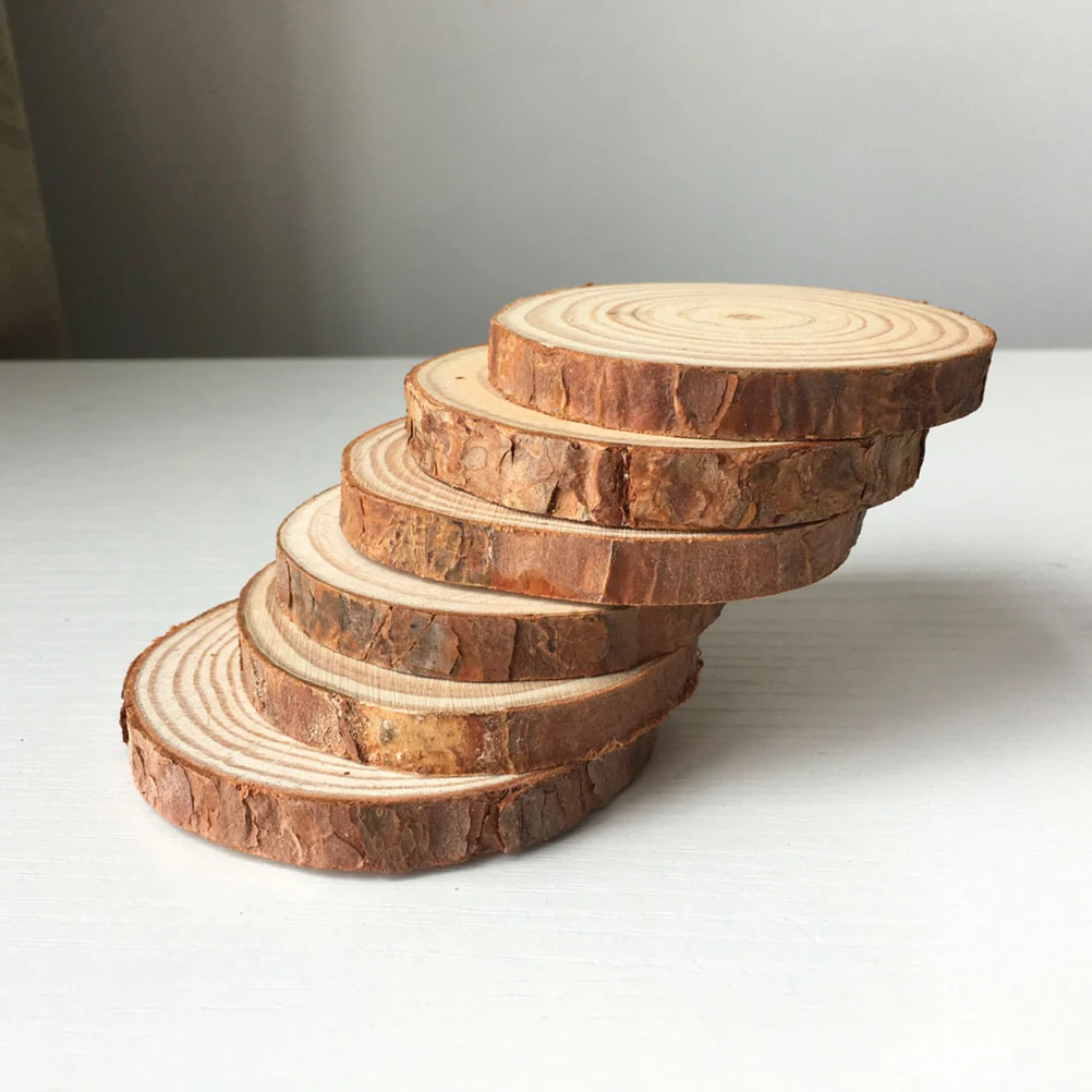 10pcs Unfinished Natural wood decorative wood tree bark slices tree