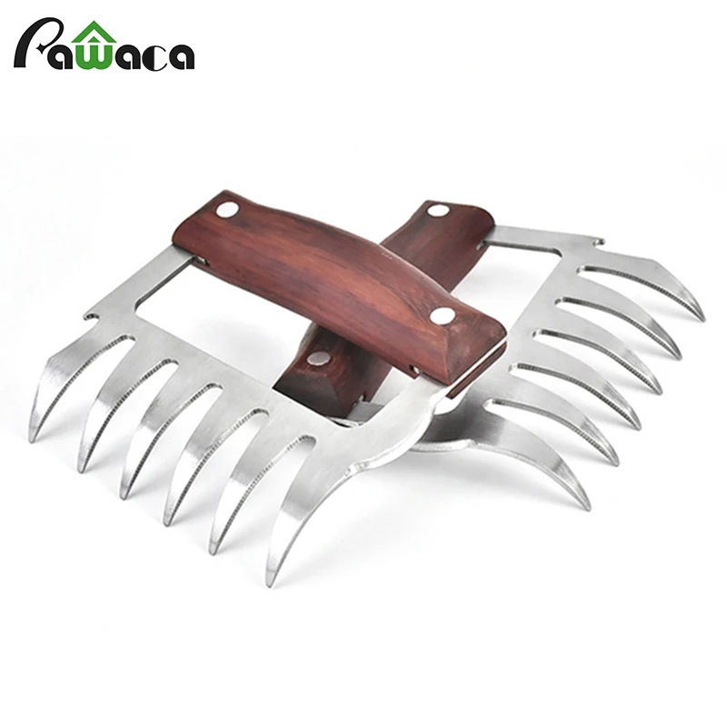

2pcs/1 Pair Metal Meat Claws Stainless Steel Bear Paws Claw Meat Forks with Wooden Handle for Shredding, Pulling, Handing, BBQ