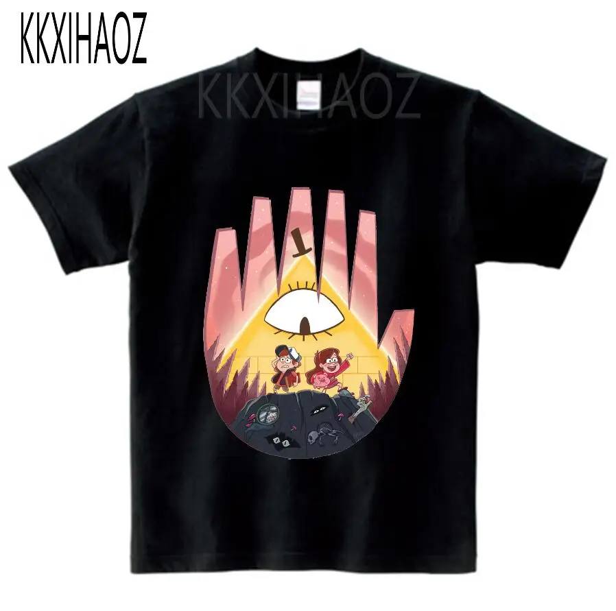 KKXIHAOZ/Детские топы для маленьких девочек, хлопковая футболка с короткими рукавами и рисунком Гравити Фолз, рубашка Enfant, Милая футболка с круглым вырезом для маленьких мальчиков, NN - Цвет: black childreT-shirt