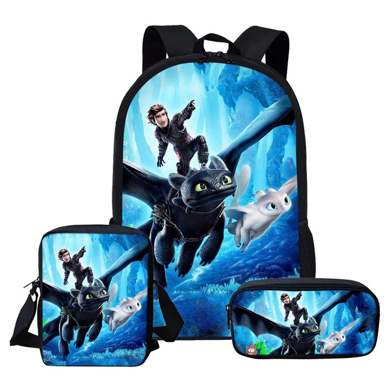 

16Inch/3Pcs How To Train Your Dragon 3D Printing Backpacks Pencil Bag Portfolio School Bags For Boys Girls Bookbag Satchel