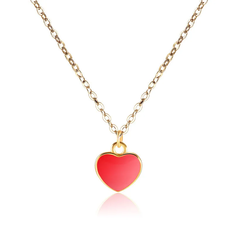Classic Little Red Heart Clavicle Necklace Gold Color Jewelry Love Heart Pendant Necklaces For Women Jewellery bijoux femme k136 (7)