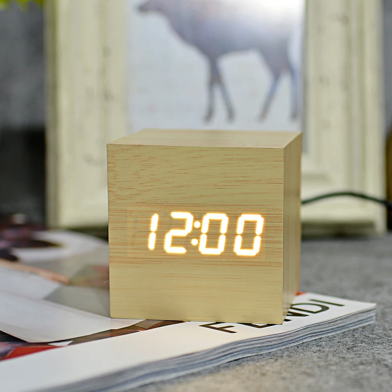 Suncree квадратные мини часы деревянный светодиодный Будильник reloj despertador