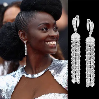 

GODKI Spring Collection 66mm Luxury Long Tassels Earring For Women Wedding Cubic Zircon CZ Bridal Party Engagement Party Earring