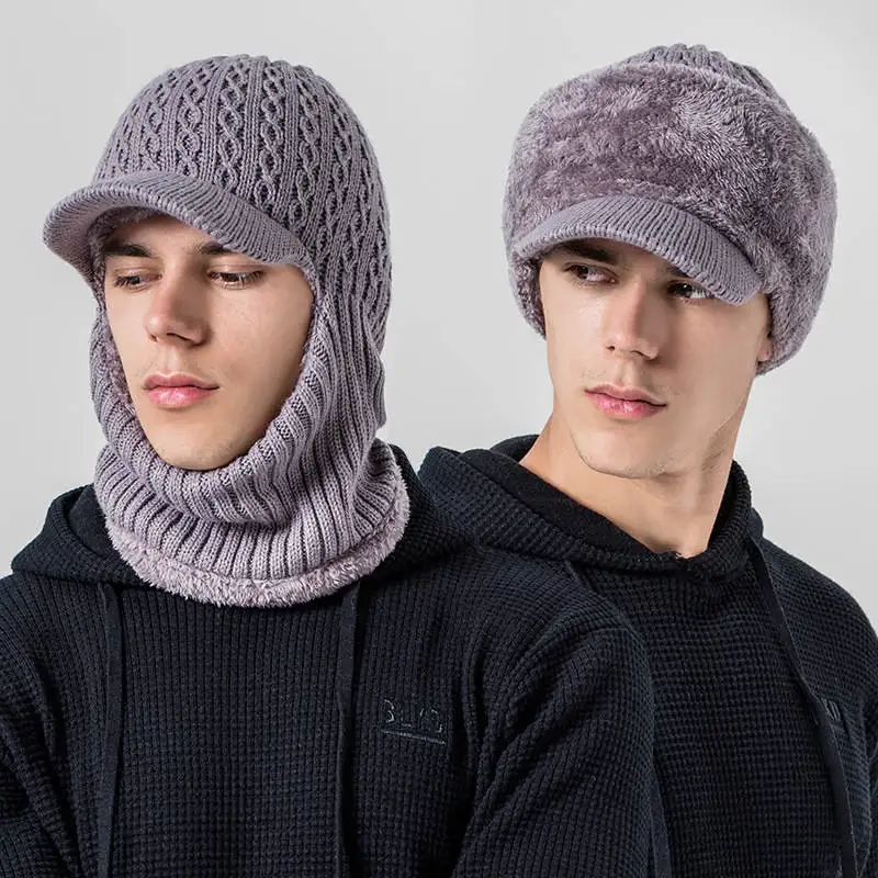 Зимняя шапка Skullies Beanies, зимние шапки бини для мужчин и женщин, шерстяной шарф, шапки, Балаклава, маска, шапка, вязаная шапка - Цвет: Gray