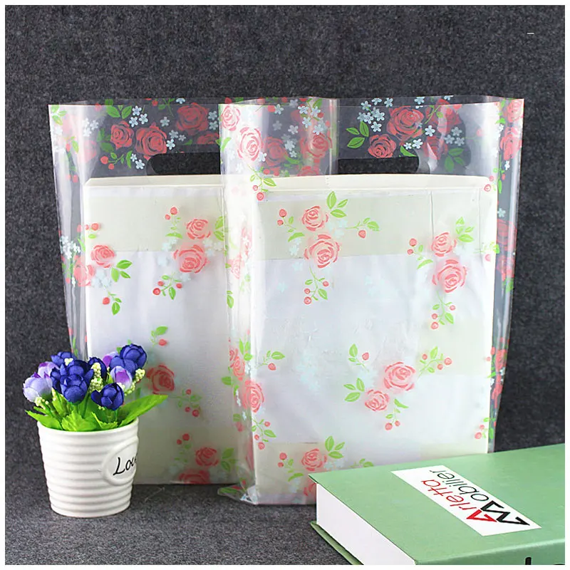 50pcs/lot Lovely Floral Gift Bag Carry Bag Plastic Shopping bagin Gift