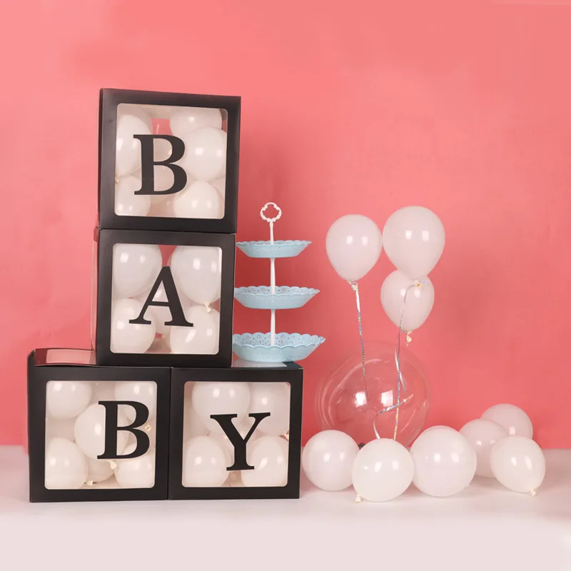 

4pcs/set DIY BABY LOVE Blocks Transparent Box for Latex Balloon Boy Girl Wedding Birthday Party Decoration Baby Shower Backdrop