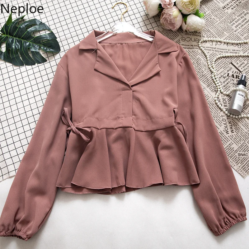 

Neploe Spring Summer 2019 Solid Ruffles Women Top Sweet Girl V-Neck Lantern Sleeve Blusa Korean Chiffon Slim Waist Blouse 43274