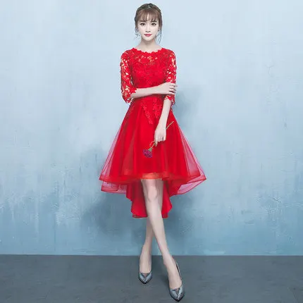 FOLOBE модное короткое вечернее платье без рукавов из кружева и тюля Hi Lo для женщин и девушек, официальная одежда, платья Vestidos - Цвет: red hi-lo