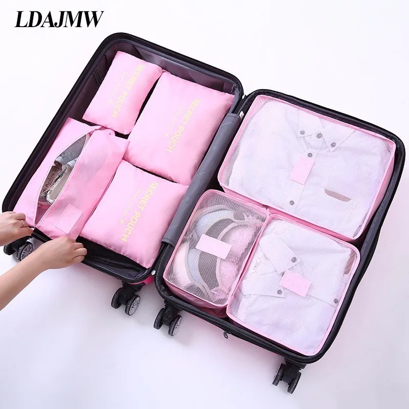Cheap 7Pcs set Trip Luggage Organizer Polyester Portable Travel Partition Pouch Storage Bags Home Organization Accessories Supplies