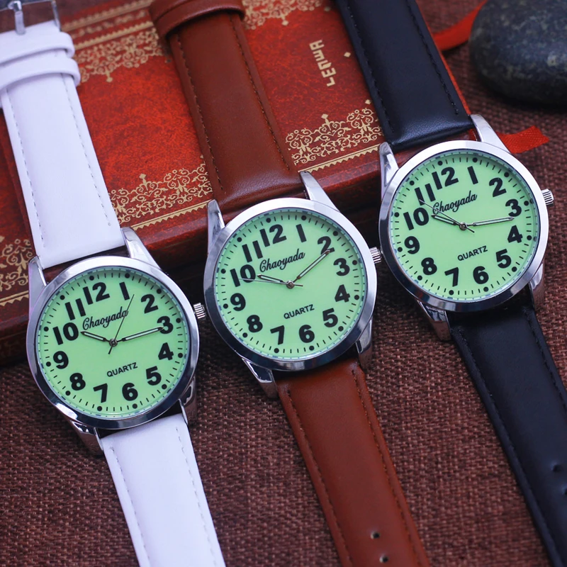 2024 chaoyada simple elderly father mother holiday gifts soft leather strap quartz watches luminous face large digital  clock 5