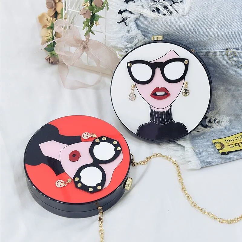 

2018 New Arrival Top Circular Bolsos Mujer Bolsas Feminina Box Bag Personality Design Beauty Round Chain Shoulder Mini Wallet