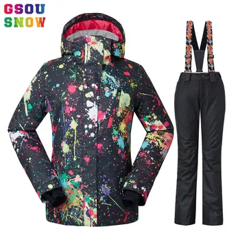 

GSOU SNOW Waterproof Ski Suit Women Ski Jacket Pants Female Winter Outdoor Skiing Snow Snowboard Jacket Pants Snowboard Sets