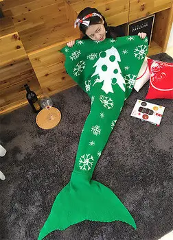 

Christmas Decor Mermaid Tail Handmade Crocheted Sofa Blankets Quilt Rug Knit winter warm home blanket