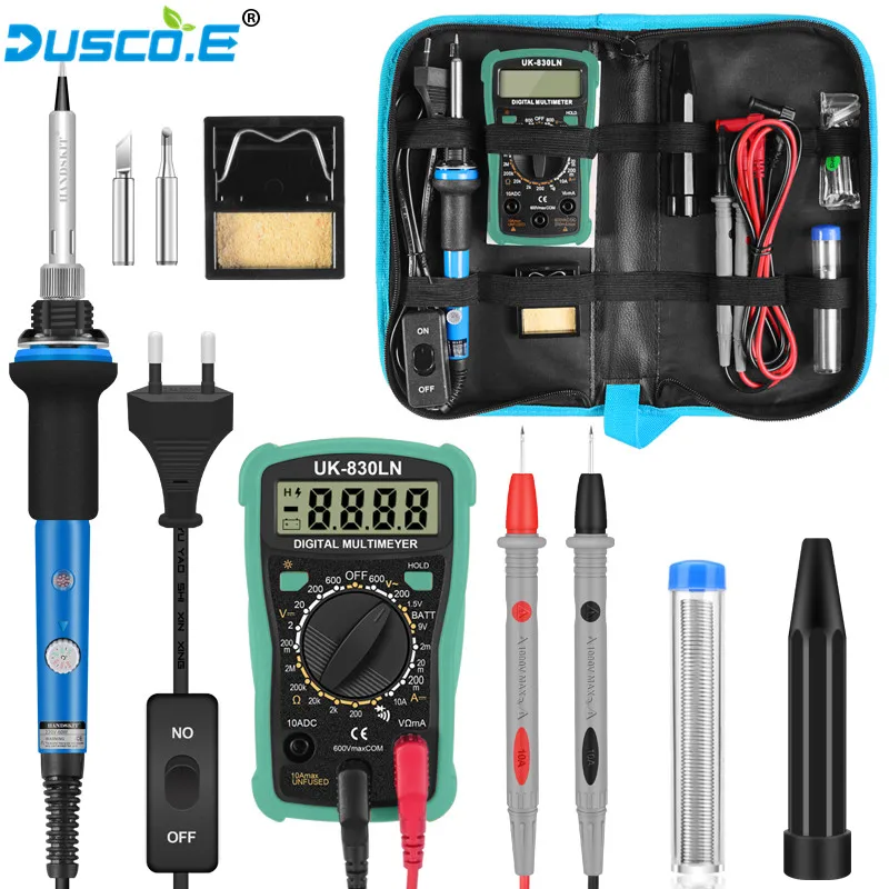 

Temperature Electric Soldering Iron Kit 110V 220V 60W Soldering Iron Tips With Digital Multimeter + Soldering Stand Tools bag