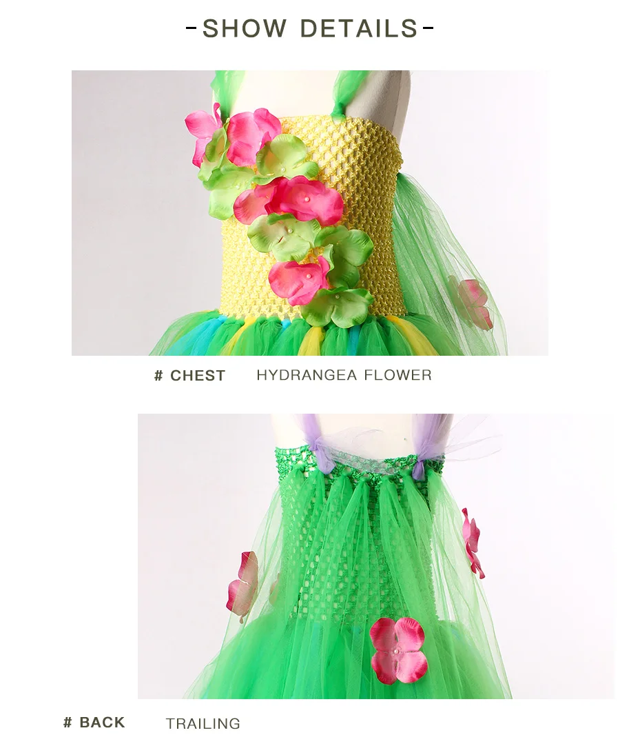 Green Flower Girls Elsa Tutu Dress Purim Cosplay Halloween Costume Kids Birthday Party Dresses Fever Inspired Handmade Dress (10)