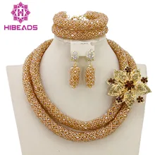 2016 Handmade Nigerian Wedding African Beads Jewelry Set Gold Plated Crystal Beads Necklace Jewelry Set Free