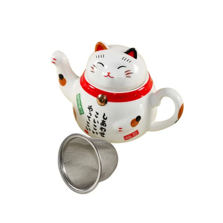 Милый японский фарфоровый чайный сервиз Lucky Cat, креативный, Maneki Neko, керамическая чайная чашка, горшок с ситечком, милый плюус, кошка, чайный горшок, кружка - Цвет: 1Pot 300ml