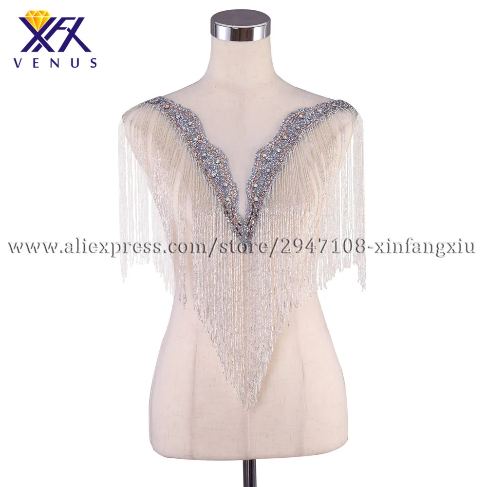 

XFX VENUS Hot wholesale beautiful wedding embroidered crystal beaded tassels style V neck with fashion beaded appliques 1pc