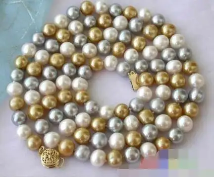 

3610 GOLD WHITE GRAY ROUND FRESHWATER CULTURED PEARL NECKLACE