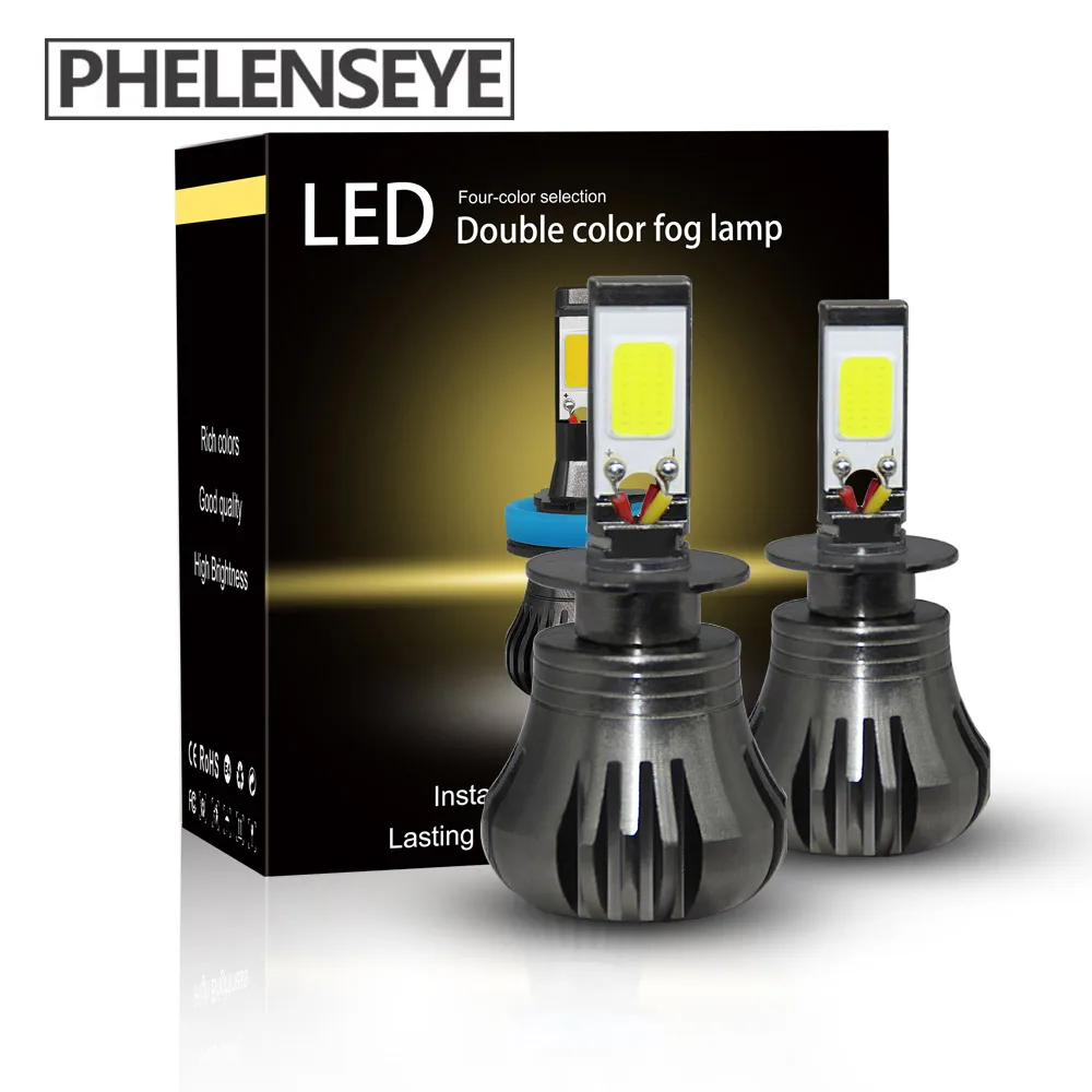  Car H3 h8 h9 H11 880 801 LED Bulbs Fog Light 80W 9600LM DRL Bulbs Dual Color 3000k Auto Fog Lamp 12
