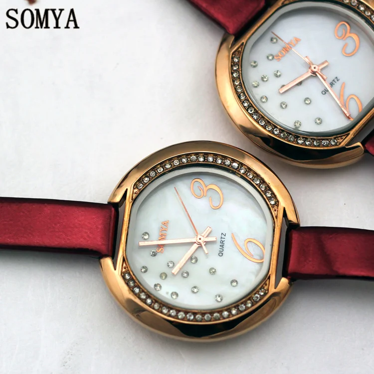 Leather Watchband Brand Womens Quartz Clock