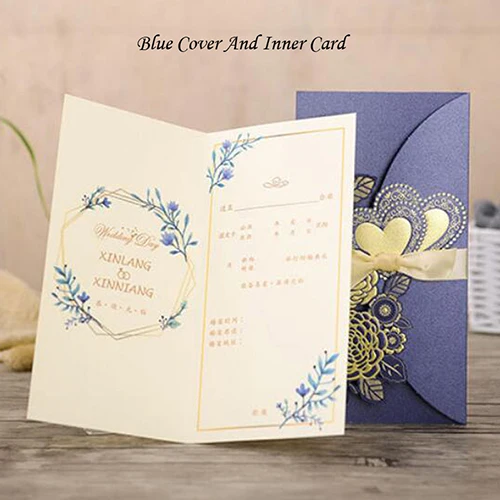 50 шт лазерная резка розовое сердце свадебные приглашения открытки поздравительные открытки на заказ с ленты для свадебного украшения вечерние принадлежности для мероприятий - Цвет: Cover And Inner Card