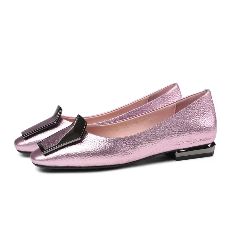 ALLBITEFO/женские туфли-лодочки из натуральной кожи на толстом каблуке; сезон весна; Офисная Женская обувь; обувь для девочек; вечерние женские туфли; большие размеры 34-43 - Цвет: Розовый