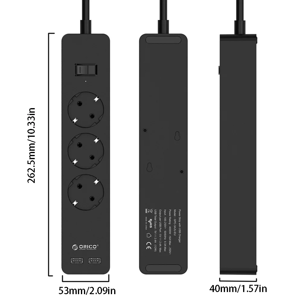 ORICO USB Smart Мощность розеток 4000 w с клеем доска разъем 2 AC 5AC точек Зарядка через usb