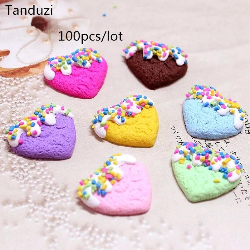 

Tanduzi 100pcs Wholesale Clay Heart Flatback Cabochon Sprinkles Hearts Polymer Clay Crafts Scrapbooking Accessories DIY