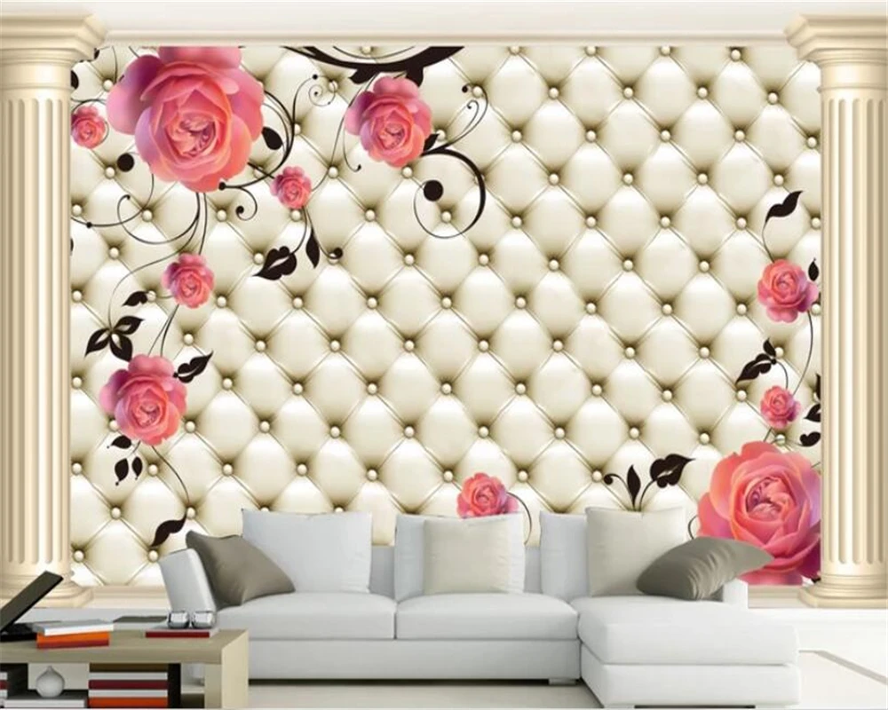 

beibehang brick wallpaper 3dEuropean soft pack Roman column 3D rose flower wallpaper TV background wall 3 d wallpaper for walls