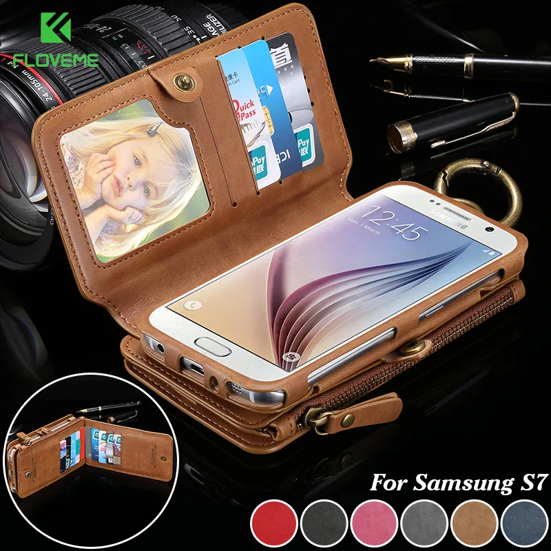 

FLOVEME Leather Case for Samsung Galaxy S9 S8 Plus S7 S6 Edge Note 9 8 Wallet Cover for iPhone XS Max XR X 8 7 6 6S Plus Cases