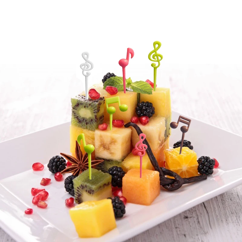 FHEAL 16Pcsset Funny Musical Note Shape Fruit Fork For Cake Dessert Fruit Salad Forks Cocktail Picks Set Kitchen Party Supplies (2)