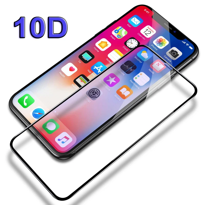 Изогнутое защитное стекло 10D для iPhone X XR XS MAX полное покрытие закаленное 8 7 plus 6 6s