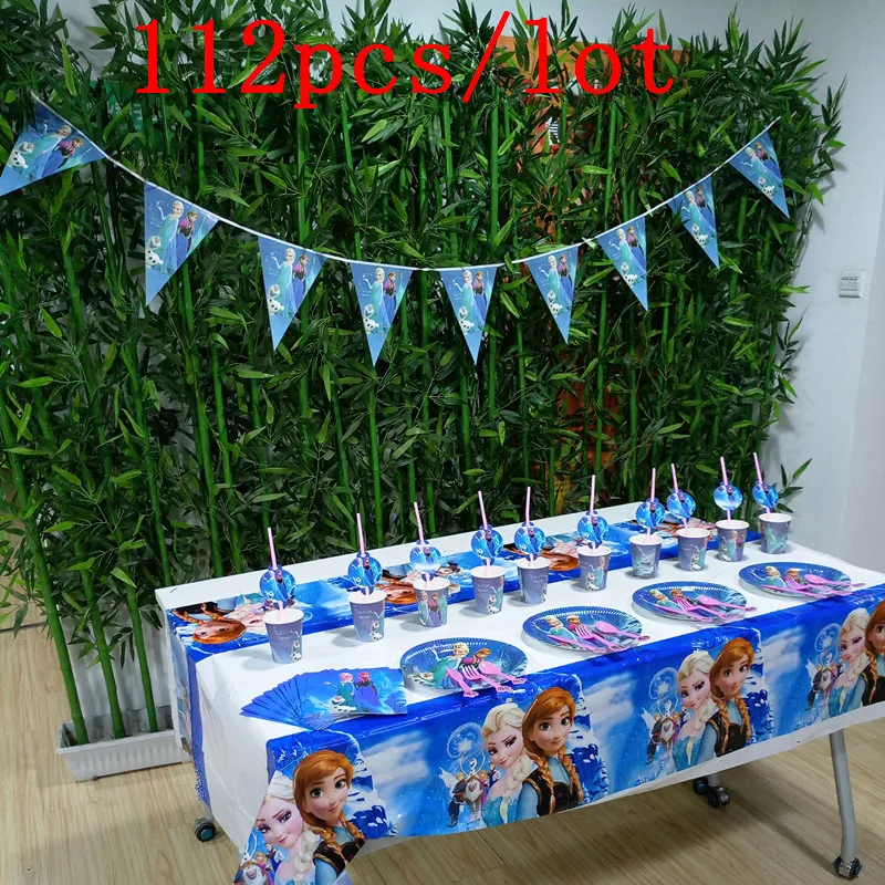 

Disney Cartoon Frozen 112Pcs/Lot Disposable Tableware Sets Baby Shower Kid Birthday Party Decoration Wedding Celebration Supply