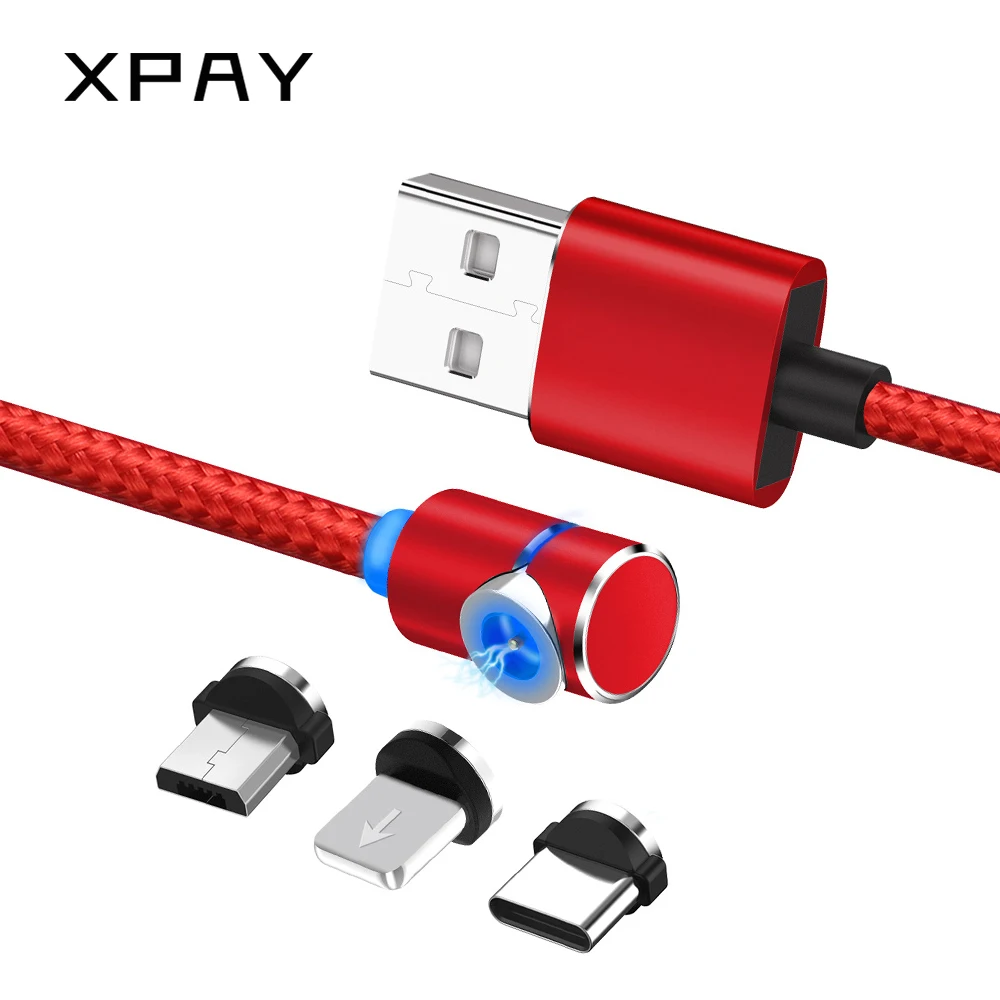 

XPAY Magnetic Charging Cable L-Line 90 Degree LED Cable for iPhone X 8 7 6 S Plus & Micro USB Cable & USB Type-C USB C Cable
