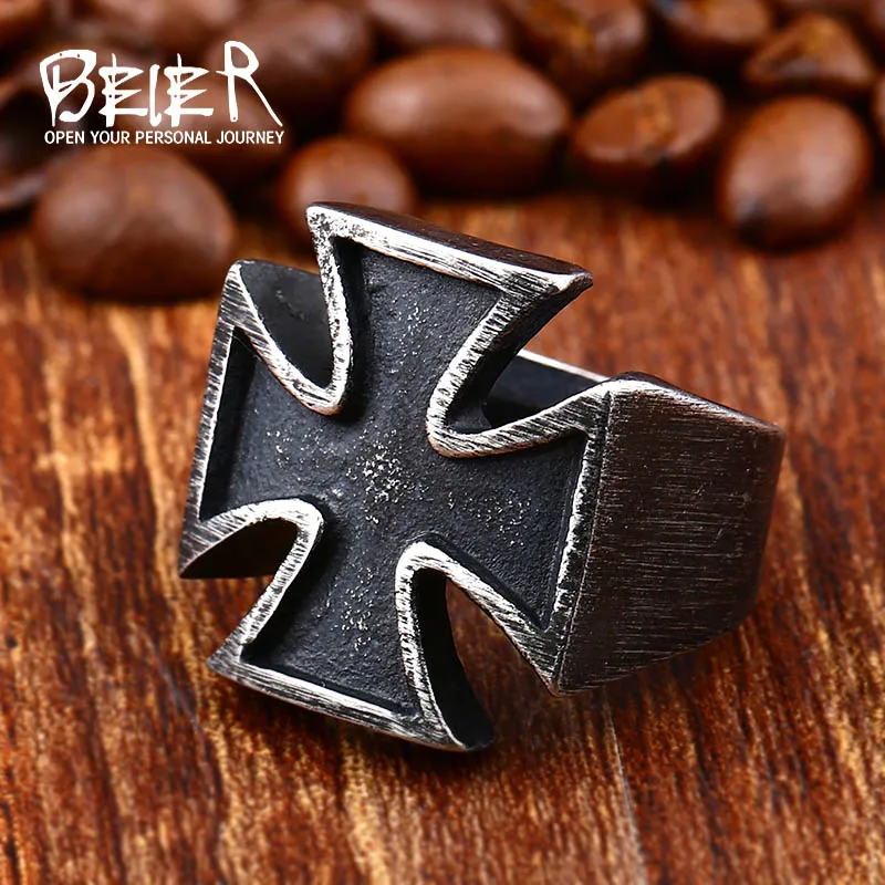 Beier 316L Stainless Steel ring Unisex Black Sureface For Woman And Man Gothic Punk Cross Finger Ring Gift Jewelry LR505