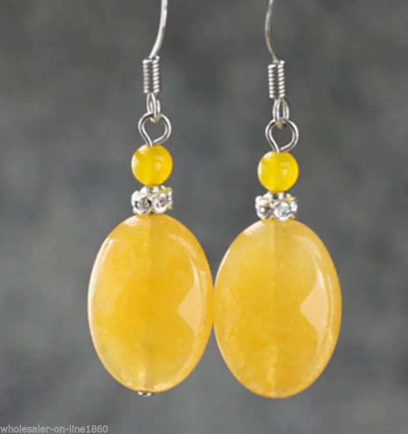 

hot sell new - Free shipping Handmade Yellow Oval Jade W. jewrly Drop Dangle Silver Earrings