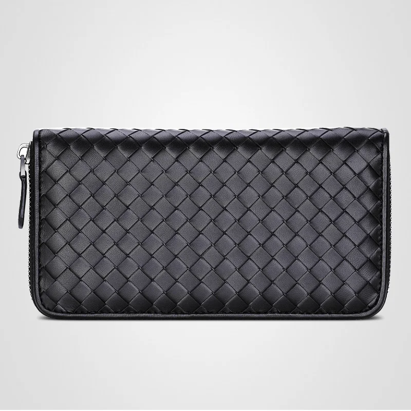  2020 New Leather Men's Wallet Long Woven Leather Bag Luxury Brand Clutch Simple Fashionable Lady Wa