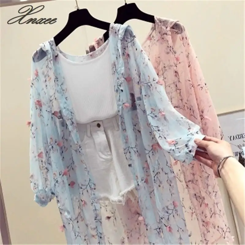 

Sun Protection Women Clothing Print Female Coat Hoodies Long Section Summer New Loose Anti-UV thin Cardigan Women Coat