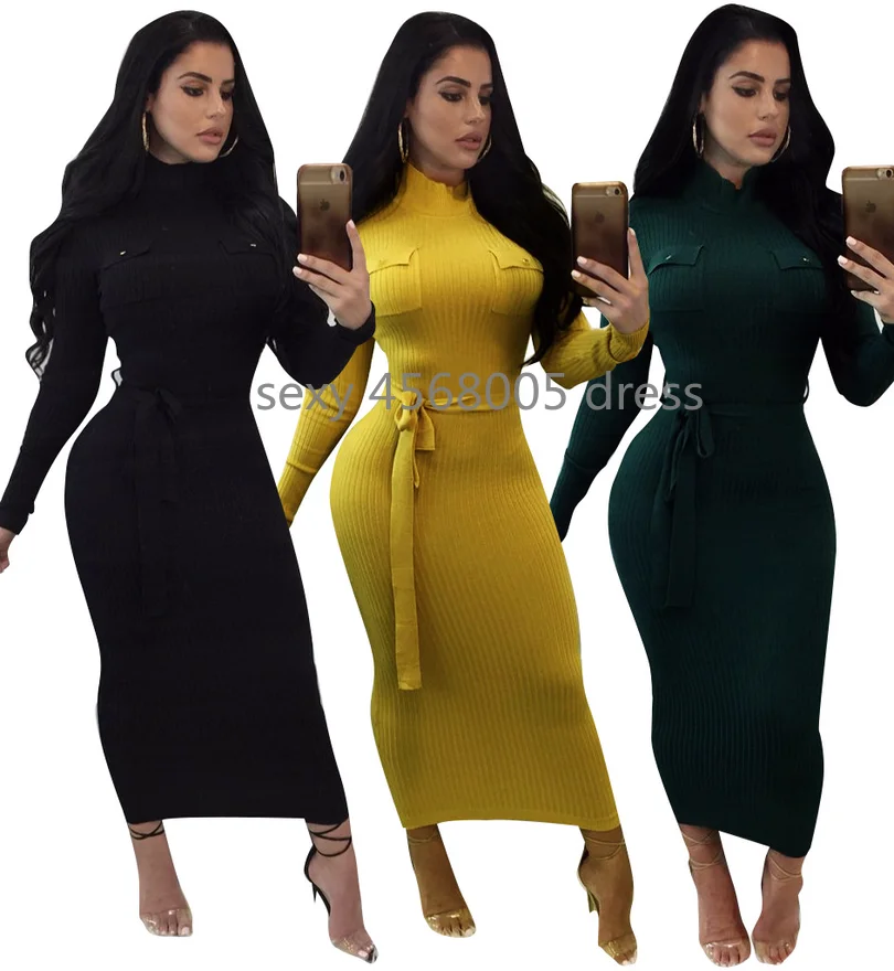 

New style African Women clothing Dashiki fashion elastic knitting Pure color Long sleeve dress size S M L XL