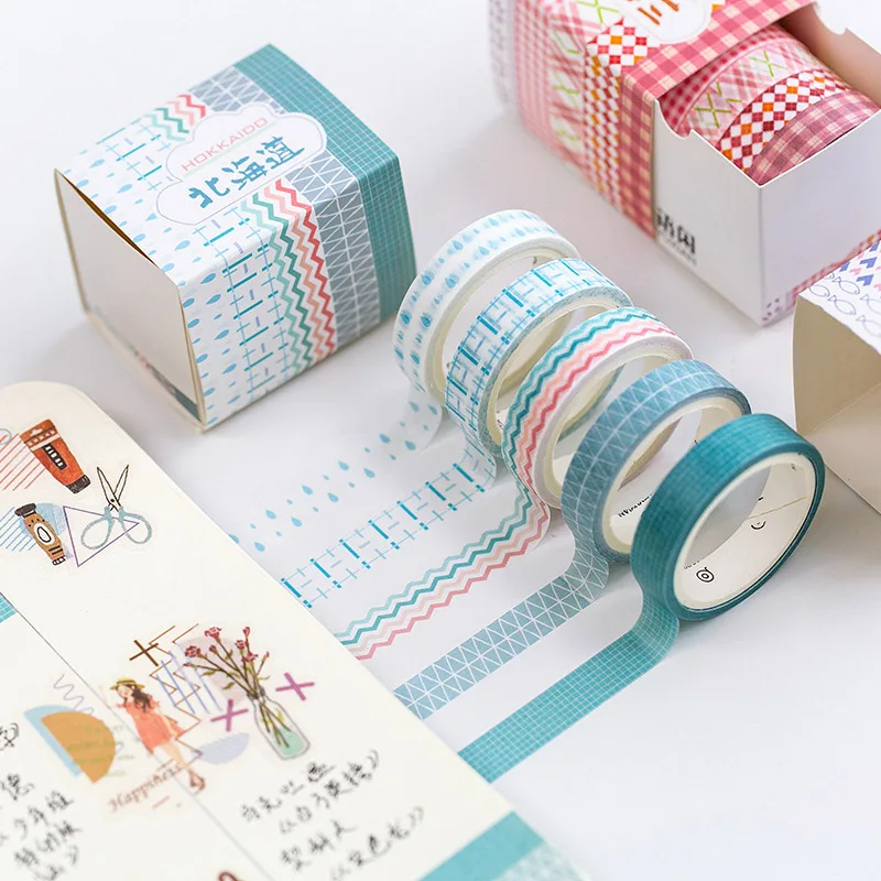 

5pcs/lot Geometry Dots Washi Tape Hollow Vintage Grid Decorative Adhesive Masking Tapes For Scrapbooking Diary Albums Stationery