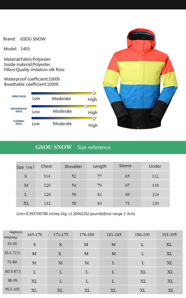 GSOU снег Для мужчин; лыжный костюм мужской одноплатный двойной доска Лыжный спорт куртка Открытый износостойкие теплые Водонепроницаемый