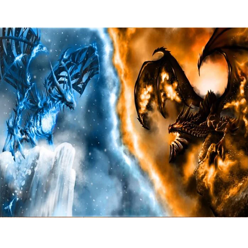Full Diamond Embroidery Anime ice fire dinosaur 5D Painting Cross Stitch 3D Mosaic Needlework Crafts Gift LK1 | Дом и сад