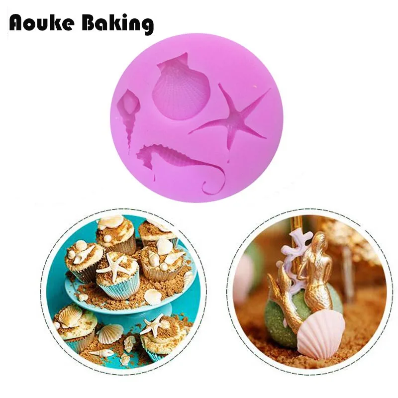 M092 Lovely Shell Deep Sea Animal Silicone Fondant Molds Sugarcraft Cake Decorating Tools Fimo Clay Choocolate Candy Mold | Дом и сад