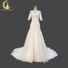 Rhine Real Sample Half Sleeves Lace Mermaid Fashion High Quality Bridal Wedding Dresses Wedding Gown