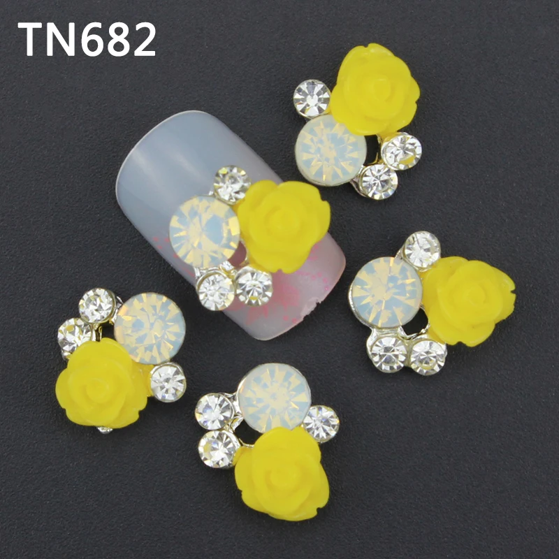 

Blueness 10pcs/lot 3D nail art acrylic decoration charm jewelry manicure yellow flower design nail rhinestones nail stud TN682